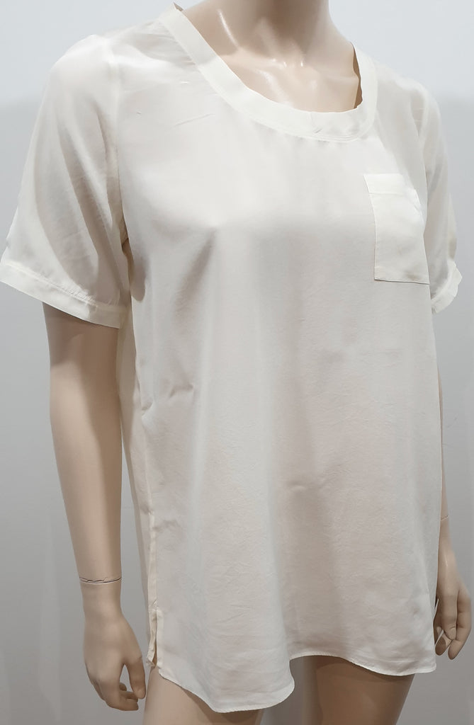 PURE COLLECTION Cream Sheer Silk Round Neck Short Sleeve Blouse Shirt Top UK14