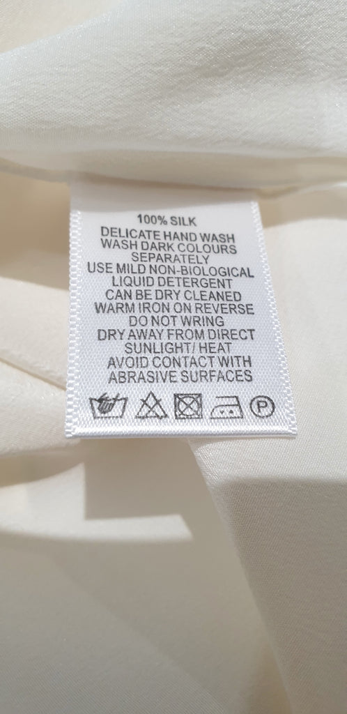 PURE COLLECTION Cream Sheer Silk Round Neck Short Sleeve Blouse Shirt Top UK14