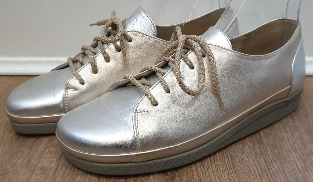 B.A.R Women's Silver Gold Matt Leather Lace Up Rubber Sole Sneakers Trainers UK6