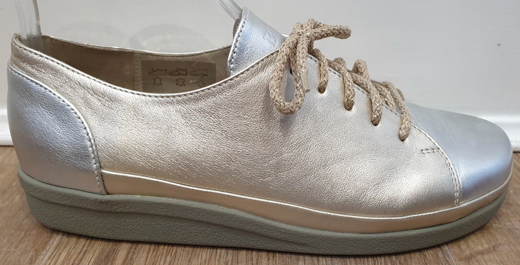 B.A.R Women's Silver Gold Matt Leather Lace Up Rubber Sole Sneakers Trainers UK6