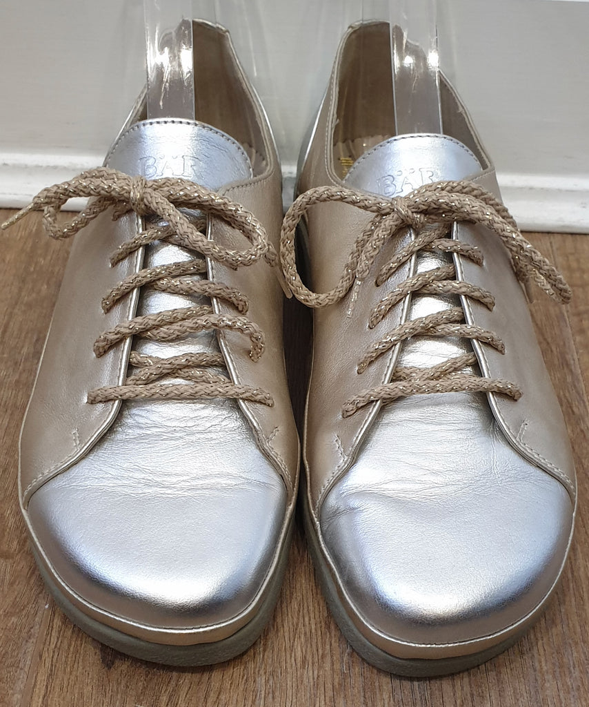 B.A.R Women's Silver Gold Matt Leather Lace Up Rubber Sole Sneakers Trainers UK6
