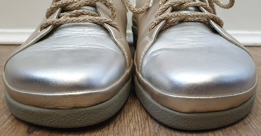 B.A.R Women's Silver Gold Matt Leather Lace Up Rubber Sole Sneakers Trainers UK6