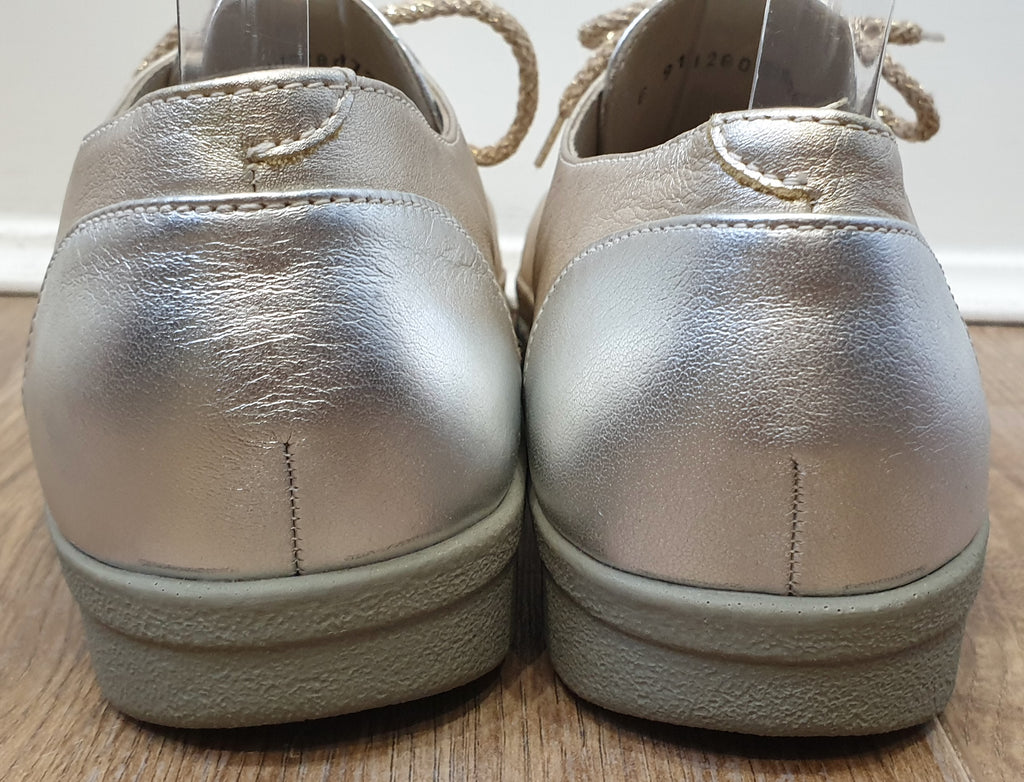 B.A.R Women's Silver Gold Matt Leather Lace Up Rubber Sole Sneakers Trainers UK6