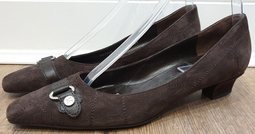 BRUNO MAGLI Brown Suede Square Toe Slip On Low Block Heel Court Shoes 39 UK6