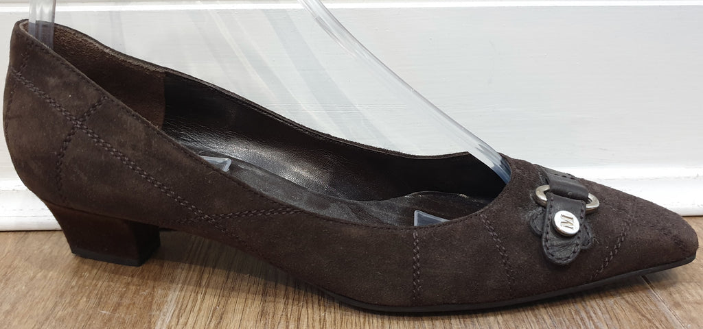 BRUNO MAGLI Brown Suede Square Toe Slip On Low Block Heel Court Shoes 39 UK6
