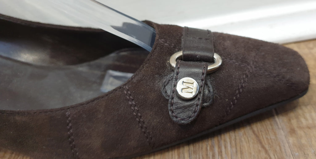 BRUNO MAGLI Brown Suede Square Toe Slip On Low Block Heel Court Shoes 39 UK6