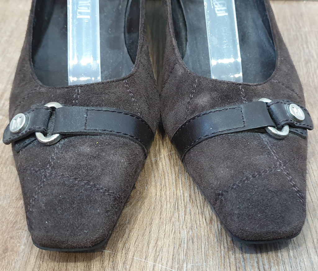 BRUNO MAGLI Brown Suede Square Toe Slip On Low Block Heel Court Shoes 39 UK6
