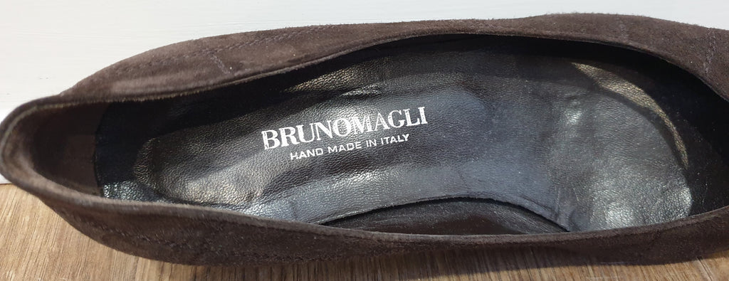 BRUNO MAGLI Brown Suede Square Toe Slip On Low Block Heel Court Shoes 39 UK6