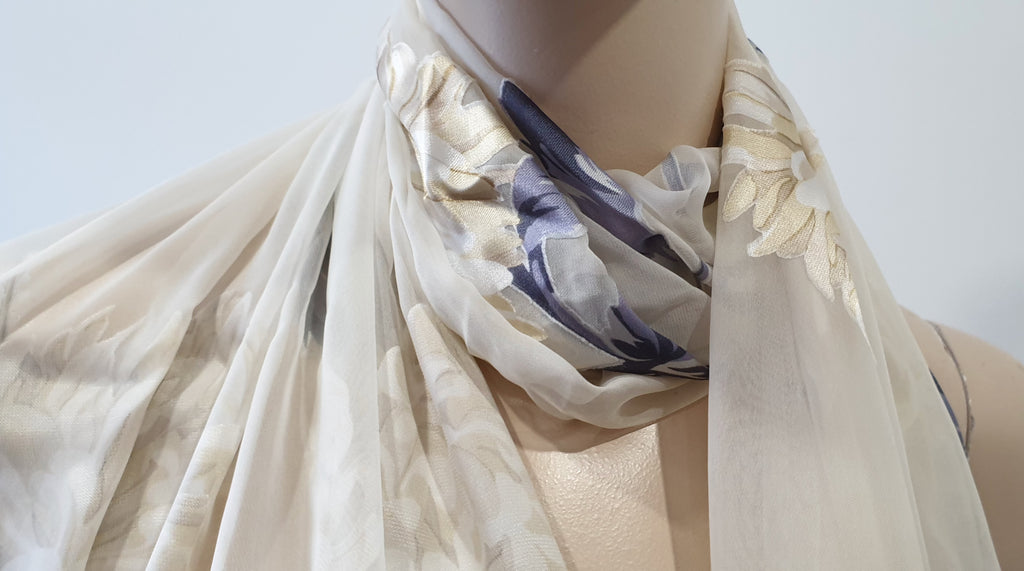 HELEN DAVID ENGLISH ECCENTRICS Cream & Multi Colour Floral Fringed Long Scarf