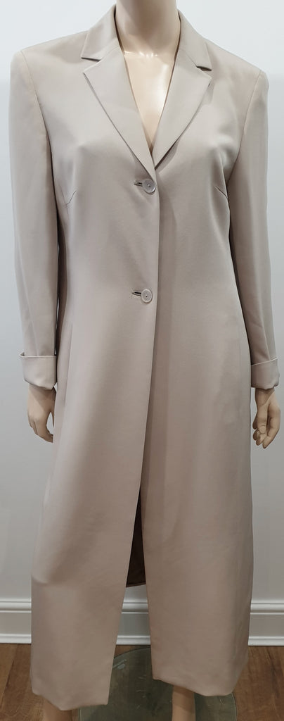 GIANFRANCO FERRE Beige Silk Blend Long Length Jacket & Trousers Pants Suit UK14