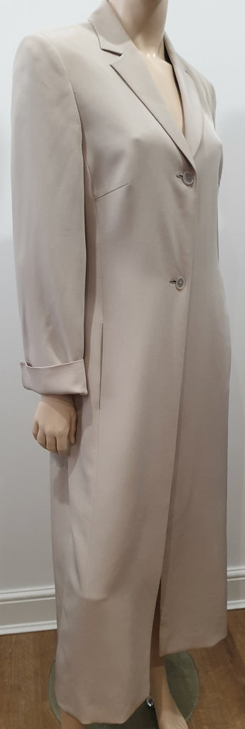 GIANFRANCO FERRE Beige Silk Blend Long Length Jacket & Trousers Pants Suit UK14