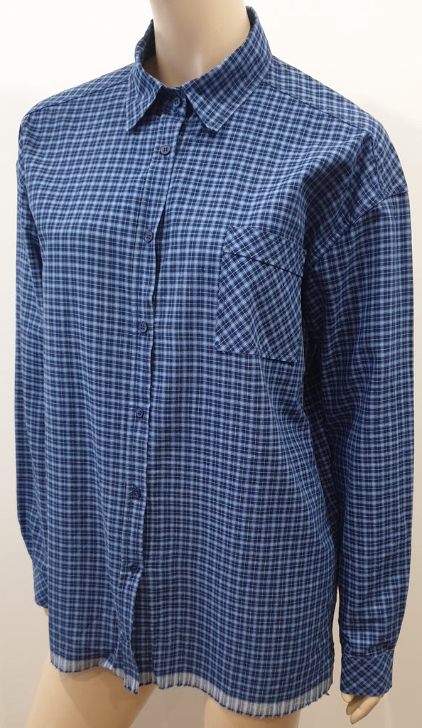 SONIA DE NISCO Blue Cotton Check Collared Long Sleeve Blouse Shirt Top IT44 UK12