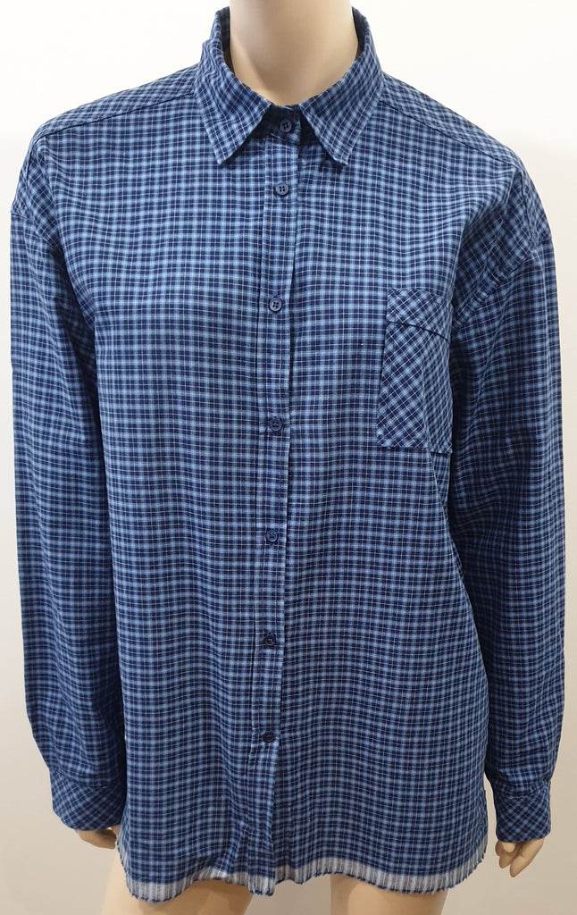 SONIA DE NISCO Blue Cotton Check Collared Long Sleeve Blouse Shirt Top IT44 UK12
