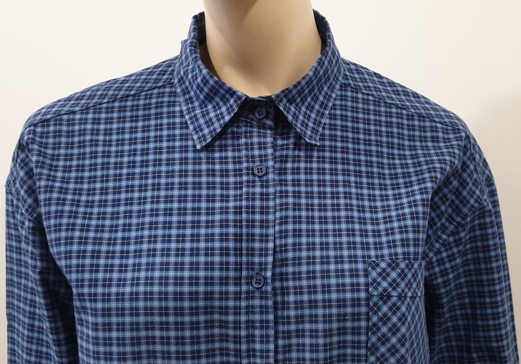 SONIA DE NISCO Blue Cotton Check Collared Long Sleeve Blouse Shirt Top IT44 UK12