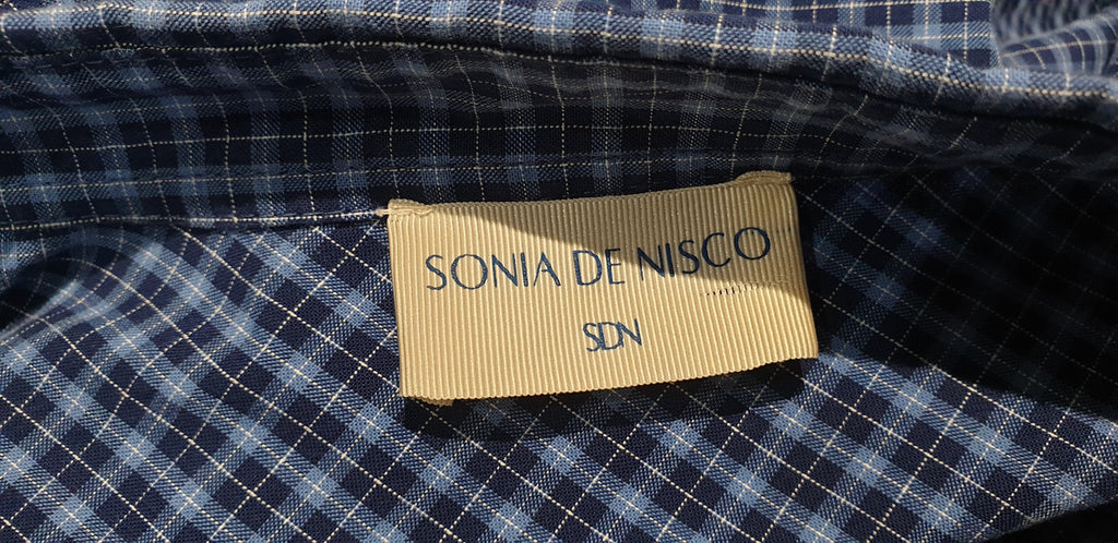 SONIA DE NISCO Blue Cotton Check Collared Long Sleeve Blouse Shirt Top IT44 UK12
