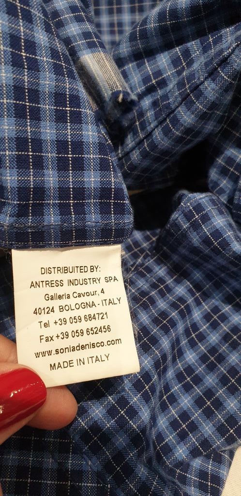 SONIA DE NISCO Blue Cotton Check Collared Long Sleeve Blouse Shirt Top IT44 UK12