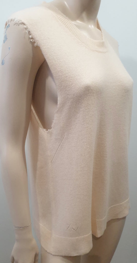 ZADIG & VOLTAIRE Pale Baby Pink Cashmere Fray Detail Vest Tank Jumper Sweater S