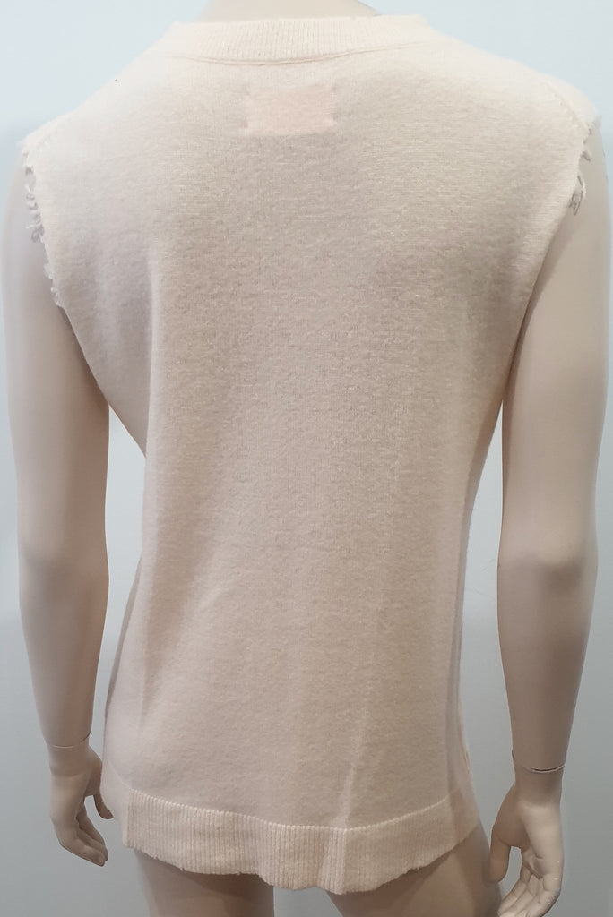 ZADIG & VOLTAIRE Pale Baby Pink Cashmere Fray Detail Vest Tank Jumper Sweater S