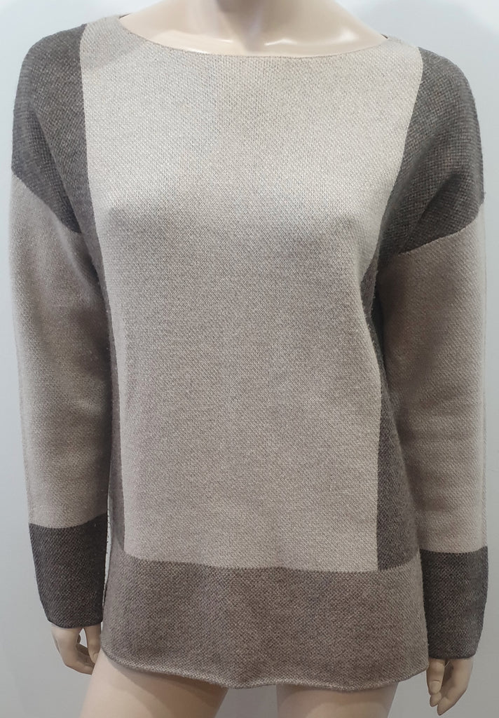 VINCE Beige Brown & Grey Colour Block Cashmere Blend Knit Jumper Sweater Top S