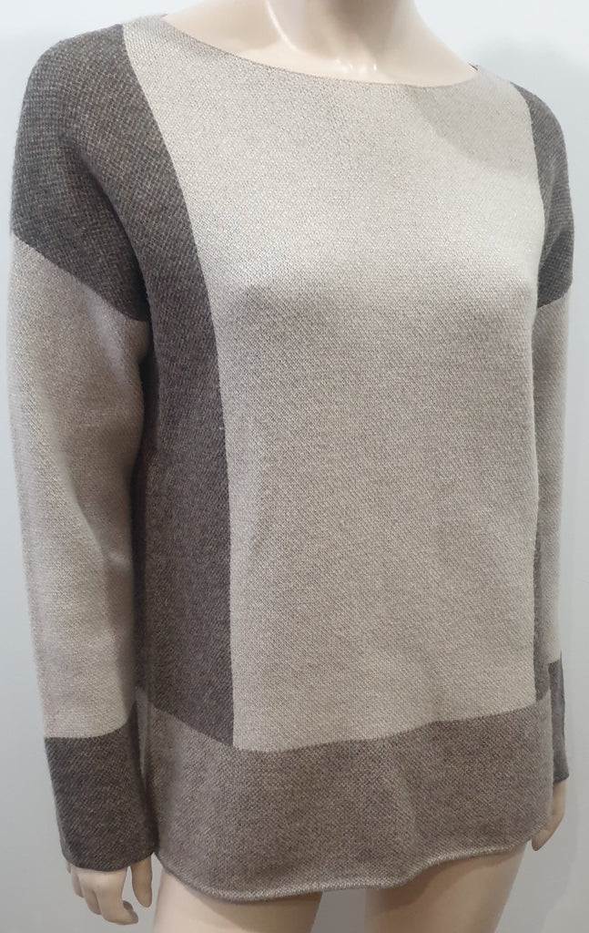 VINCE Beige Brown & Grey Colour Block Cashmere Blend Knit Jumper Sweater Top S