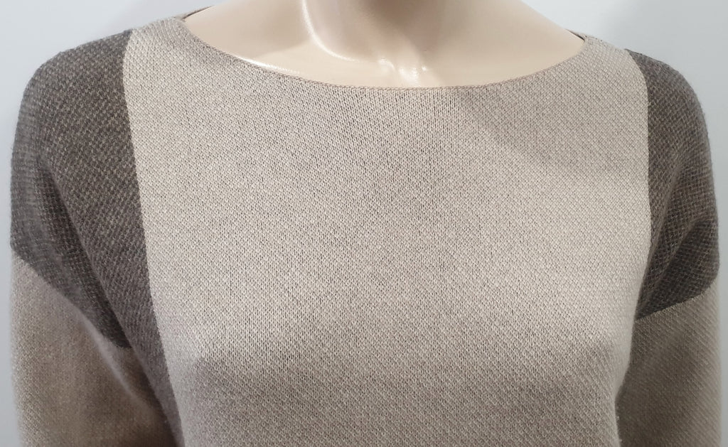 VINCE Beige Brown & Grey Colour Block Cashmere Blend Knit Jumper Sweater Top S