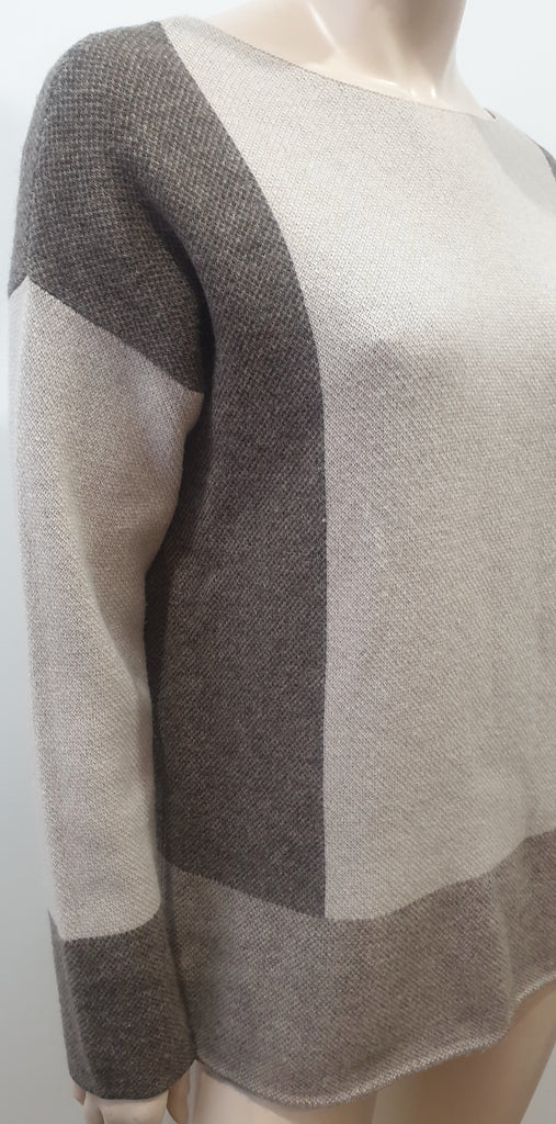 VINCE Beige Brown & Grey Colour Block Cashmere Blend Knit Jumper Sweater Top S