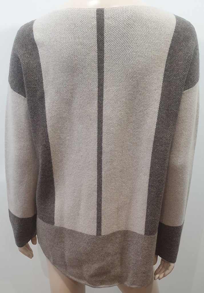 VINCE Beige Brown & Grey Colour Block Cashmere Blend Knit Jumper Sweater Top S