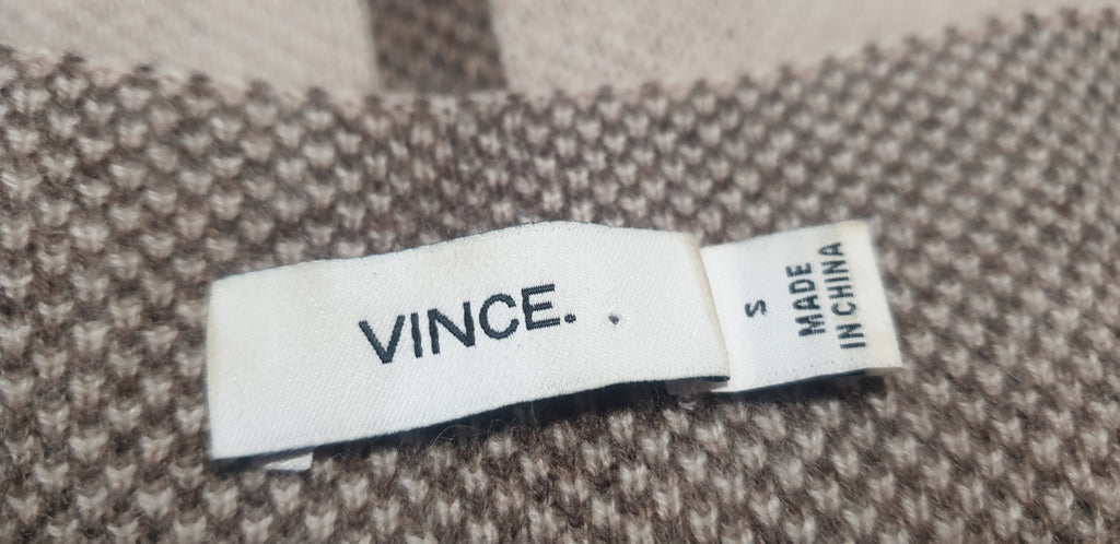 VINCE Beige Brown & Grey Colour Block Cashmere Blend Knit Jumper Sweater Top S