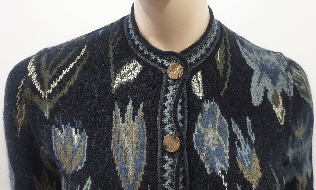 EMANUEL UNGARO PARALLELE Black & Multi Colour Floral Knitwear Cardigan Top S/M