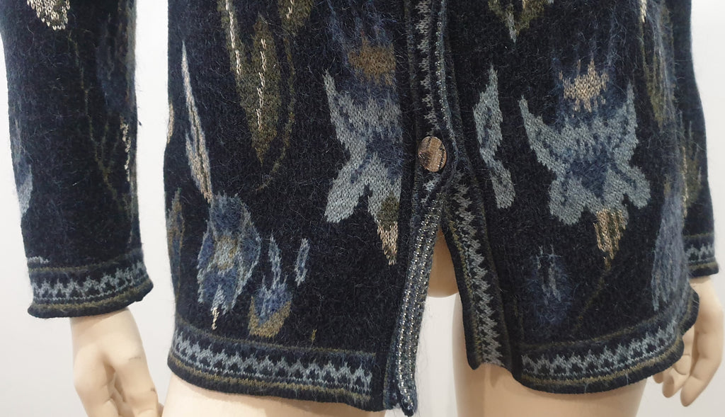 EMANUEL UNGARO PARALLELE Black & Multi Colour Floral Knitwear Cardigan Top S/M