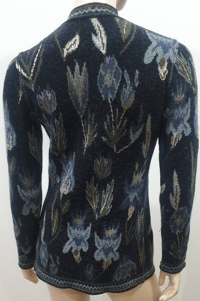 EMANUEL UNGARO PARALLELE Black & Multi Colour Floral Knitwear Cardigan Top S/M