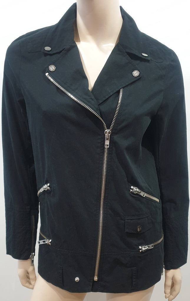 THE KOOPLES Black Cotton Blend Silver Tone Zipper Detail Casual Biker Jacket XS