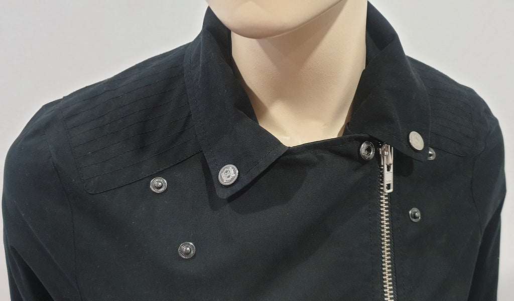 THE KOOPLES Black Cotton Blend Silver Tone Zipper Detail Casual Biker Jacket XS
