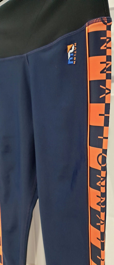 PE NATION Navy Blue VICTORY RUN Orange Trim Leggings Trousers Pants M