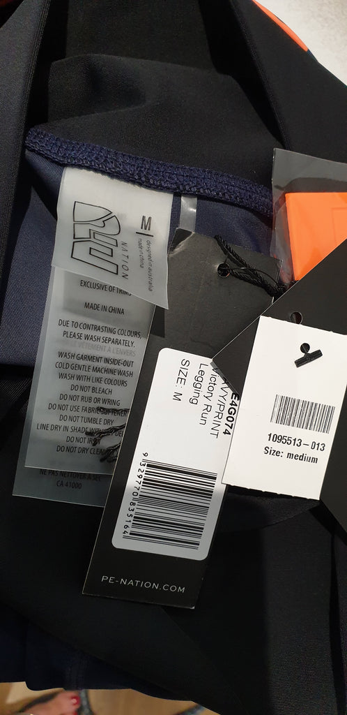 PE NATION Navy Blue VICTORY RUN Orange Trim Leggings Trousers Pants M