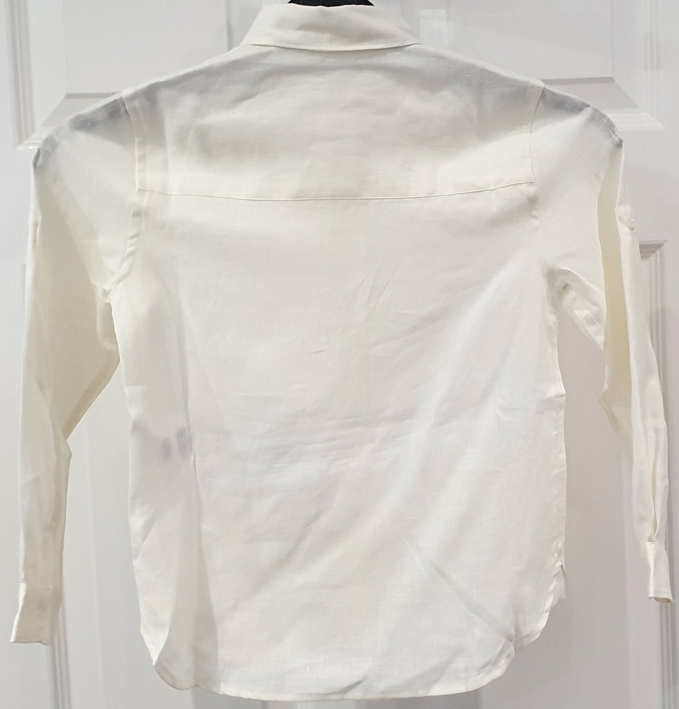 MARIE CHANTAL Junior Boys Cream Linen Collared Adjustable Sleeve Shirt 6Y BNWT