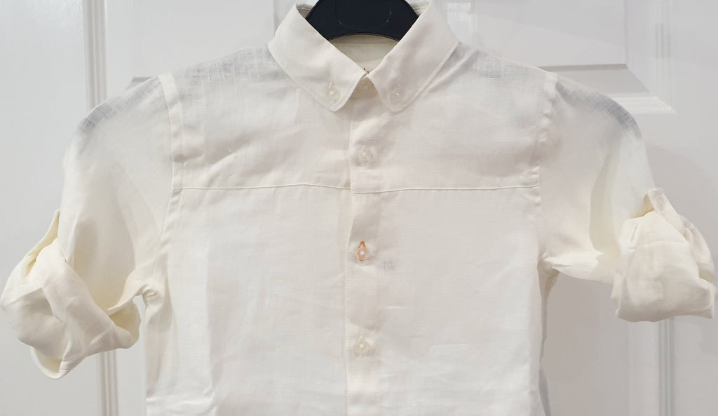MARIE CHANTAL Junior Boys Cream Linen Collared Adjustable Sleeve Shirt 6Y BNWT