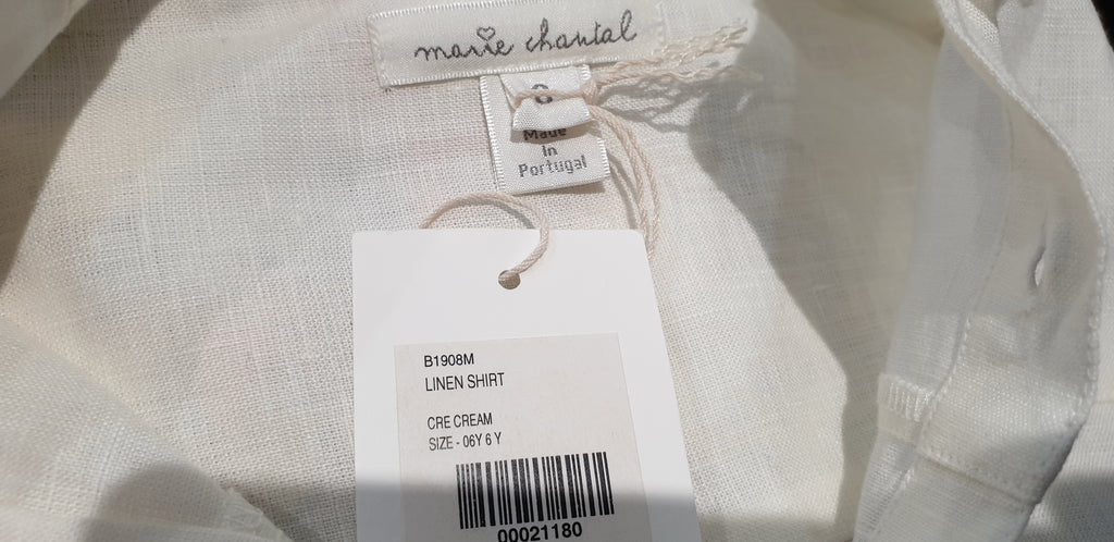 MARIE CHANTAL Junior Boys Cream Linen Collared Adjustable Sleeve Shirt 6Y BNWT