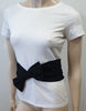 PAULE KA White Cotton Stretch Black Waist Bow Detail Short Sleeve T-Shirt Tee To