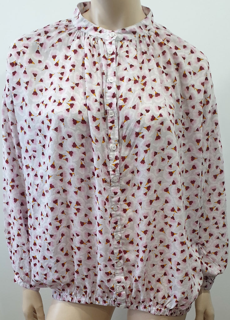 ANNA GLOVER For H&M White Pink Burgundy Geometric Print Blouse Shirt Top UK10