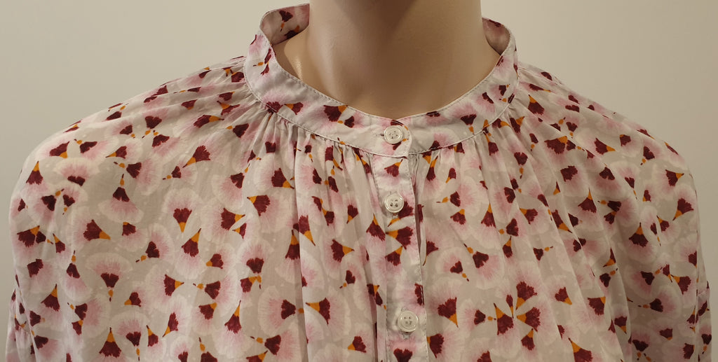 ANNA GLOVER For H&M White Pink Burgundy Geometric Print Blouse Shirt Top UK10