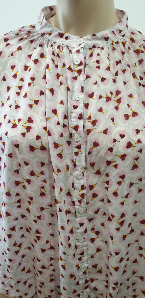 ANNA GLOVER For H&M White Pink Burgundy Geometric Print Blouse Shirt Top UK10