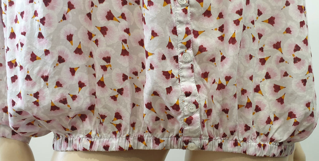 ANNA GLOVER For H&M White Pink Burgundy Geometric Print Blouse Shirt Top UK10