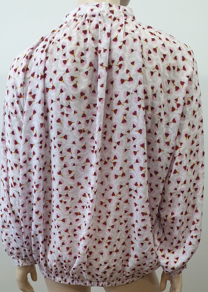ANNA GLOVER For H&M White Pink Burgundy Geometric Print Blouse Shirt Top UK10