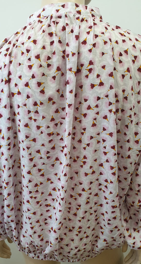 ANNA GLOVER For H&M White Pink Burgundy Geometric Print Blouse Shirt Top UK10