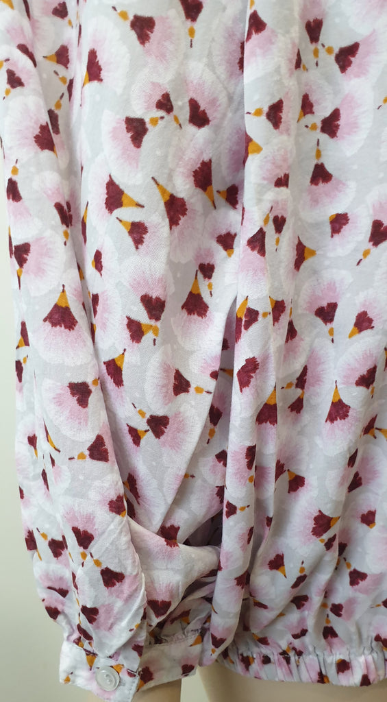 ANNA GLOVER For H&M White Pink Burgundy Geometric Print Blouse Shirt Top UK10