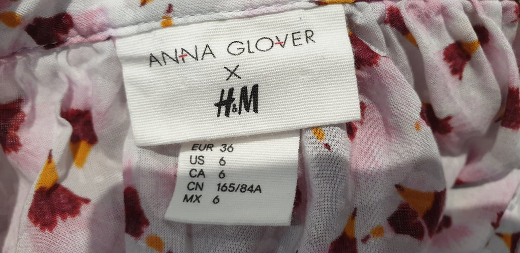 ANNA GLOVER For H&M White Pink Burgundy Geometric Print Blouse Shirt Top UK10