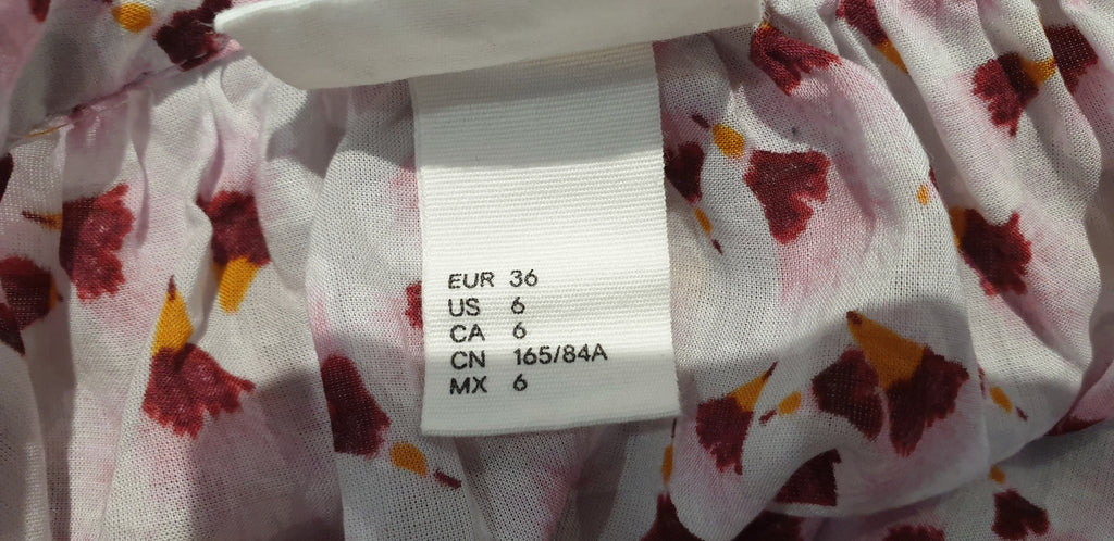 ANNA GLOVER For H&M White Pink Burgundy Geometric Print Blouse Shirt Top UK10