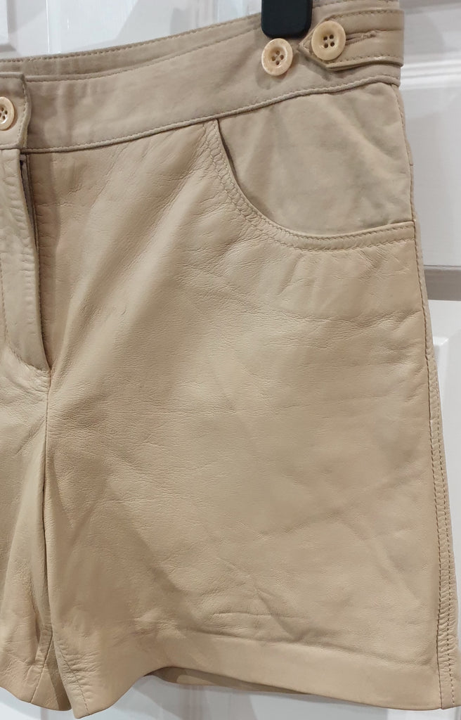 SEE BY CHLOE Beige Supersoft Lamb Leather & Suede Trim Casual Shorts I42; UK10