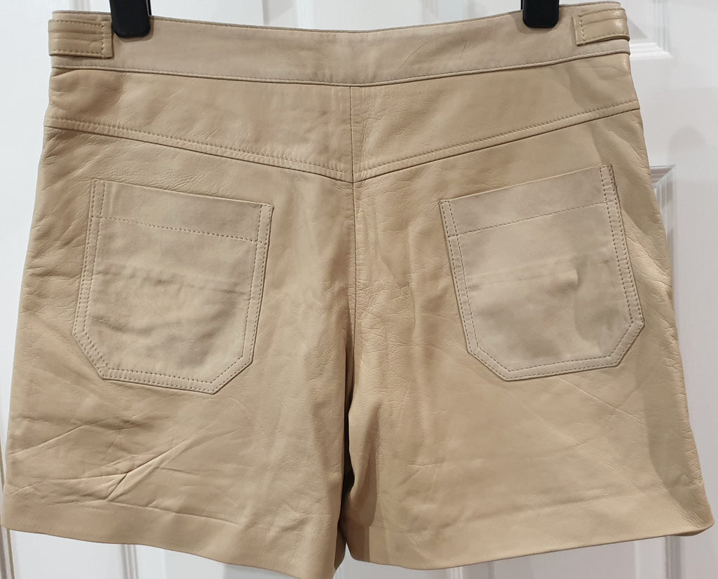 SEE BY CHLOE Beige Supersoft Lamb Leather & Suede Trim Casual Shorts I42; UK10